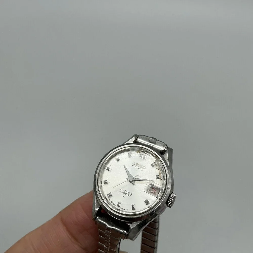 Vintage Seiko Womens Watch 22mm Silver Dial Auto Date Hi Beat Chipped Crystal